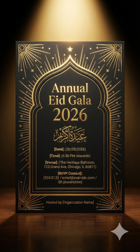 Islamic Art Deco Eid Gala Invitation Vintage Luxury Black and Gold Card