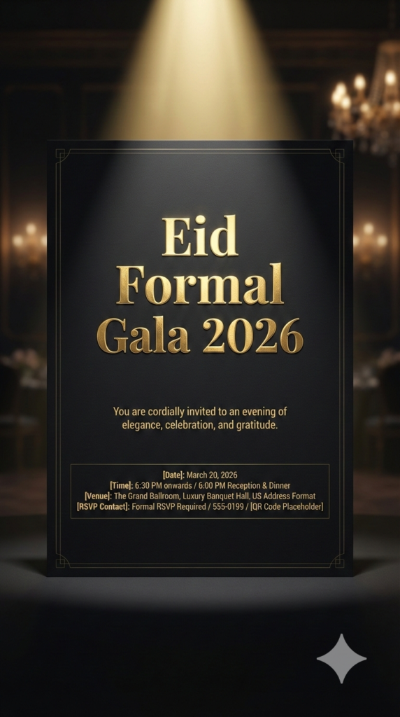 Black Tie Eid Gala Night Invitation VIP Formal Event Ticket Mockup