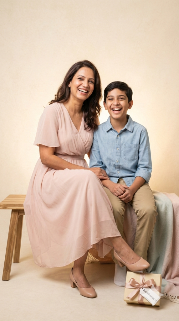 Soft Pastel Mothers Day Portrait Romantic Mom and Son Photos AI Prompt