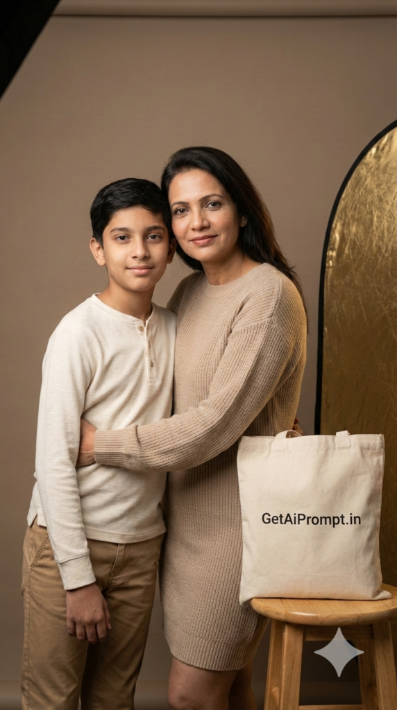 Soft Beige Editorial Mother Son Portrait Ideas Warm Family Photoshoot AI Prompt