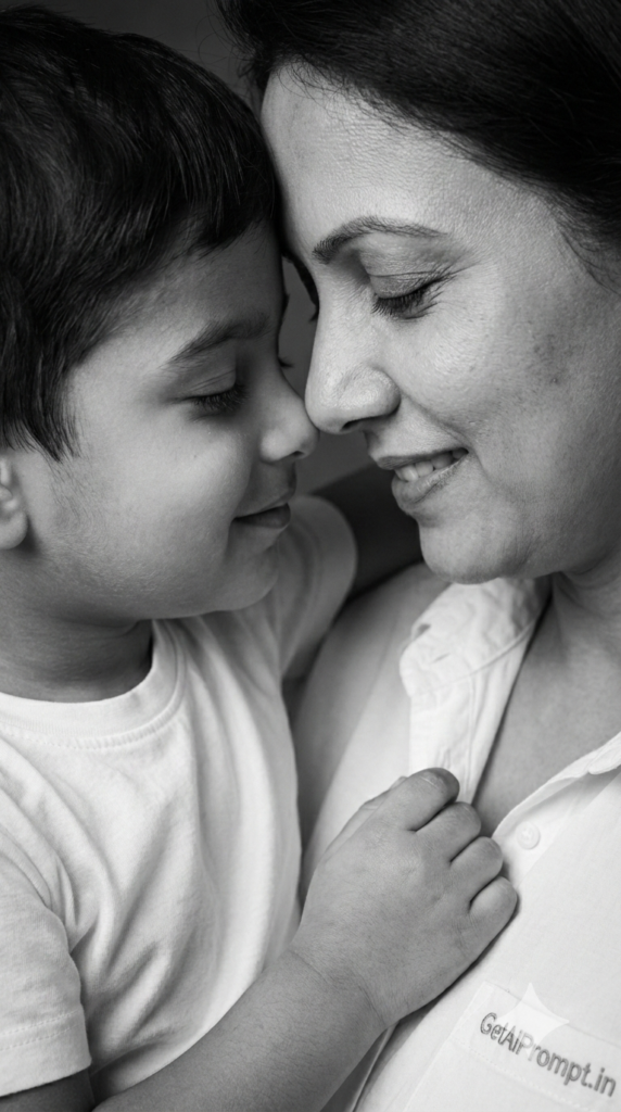 Black and White Close Up Emotion Mom and Toddler Son Photos Fine Art AI Prompt