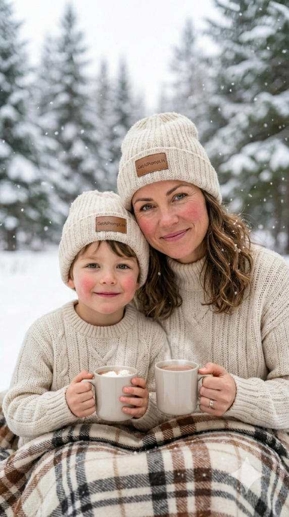 Cozy Winter Matching Sweater Session Mother Son Aesthetic AI Prompt