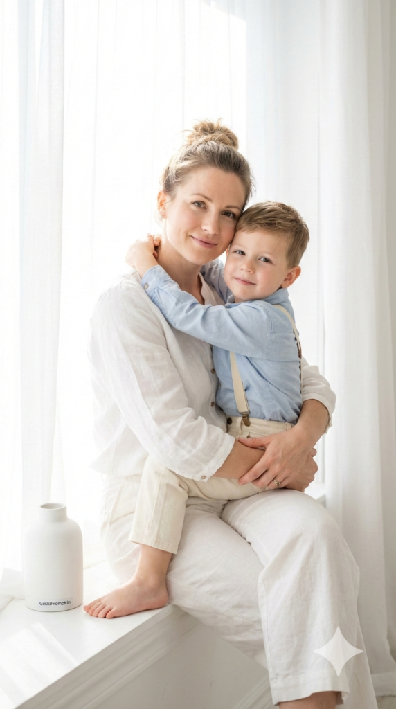 Hilltop Sunset Silhouette Face Glow Mother Son AI Prompt