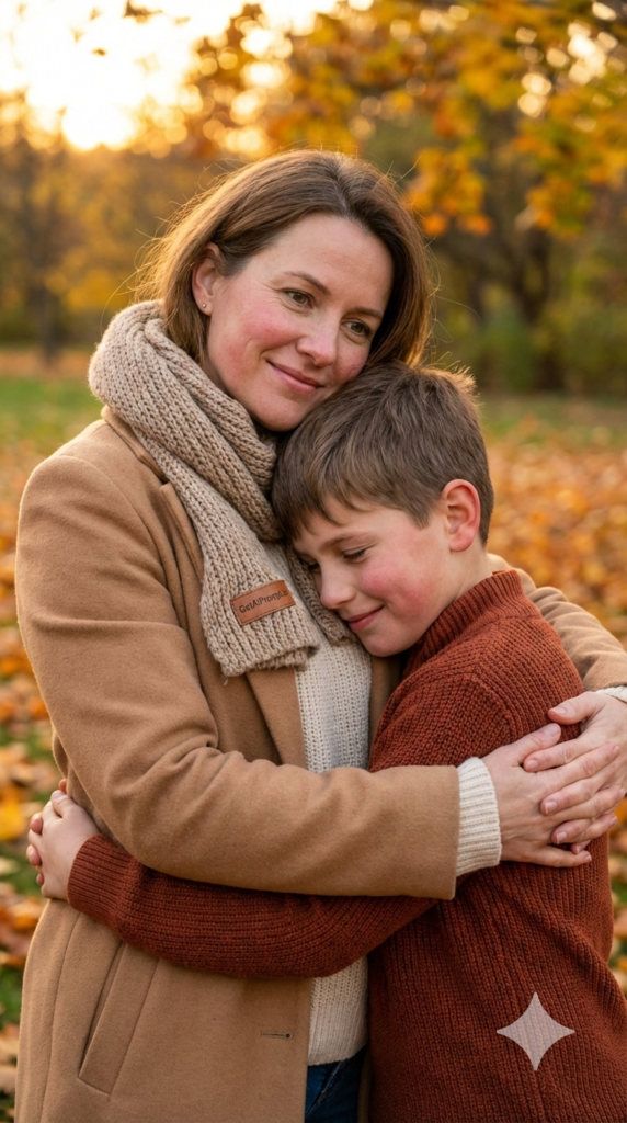 Lakeside Reflection Glow Mother and Son AI Portrait Prompt