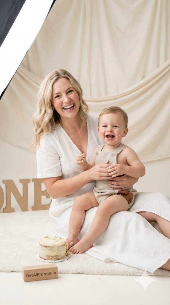 Cake Smash with Mommy Celebration Session Ideas AI Prompt