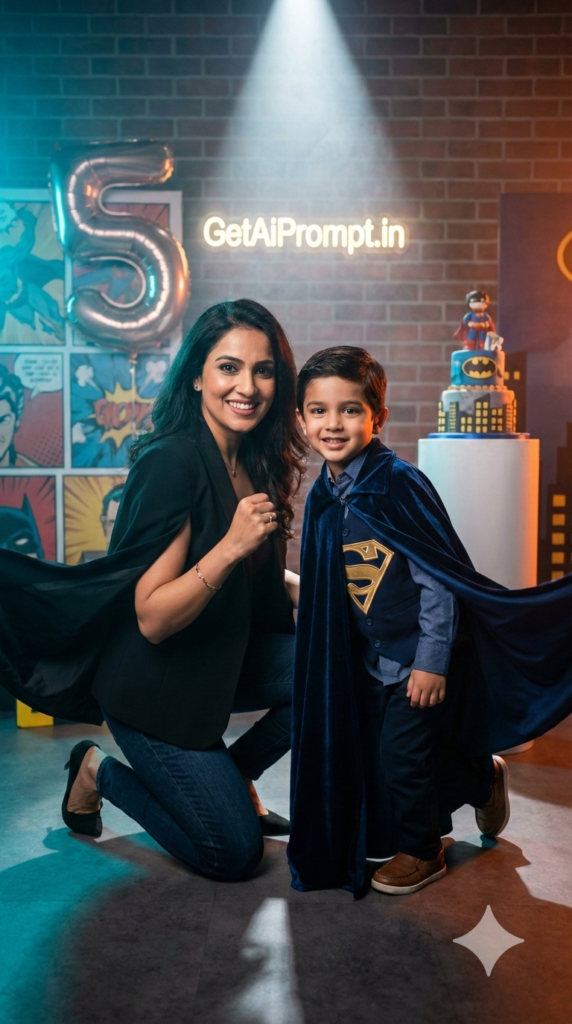 Superhero Themed Birthday Session Mommy and Me AI Prompt