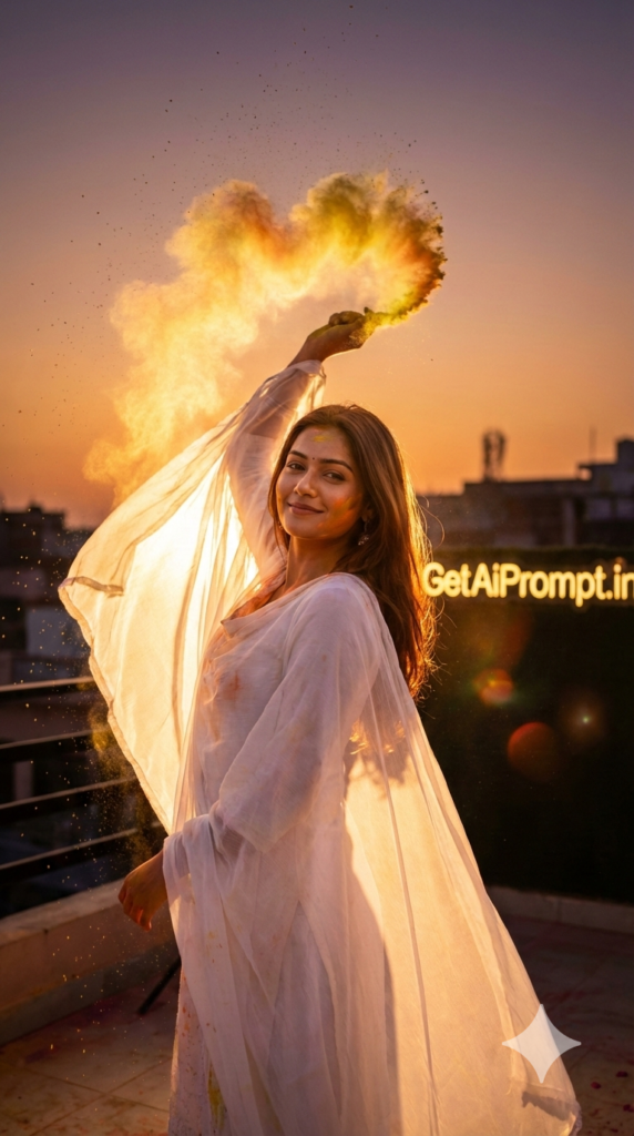 Golden Hour Silhouette Toss The Aesthetic Dopamine Dream Luxury Holi Prompt