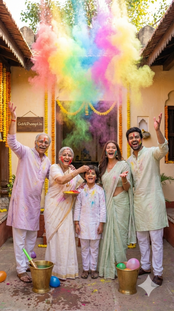 Family Color Burst Together Multi Generational Legacy Commercial Holi Portrait