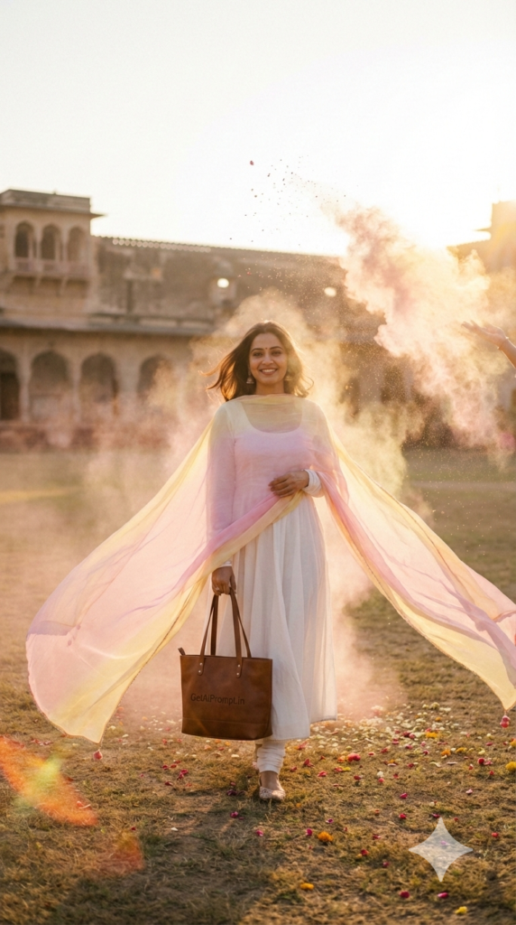Candid Walking with Flying Dupatta Serotonin Booster Golden Hour AI Portrait