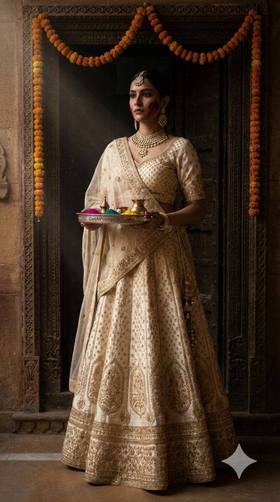 Royal Standing Pose with Color Thali Elite Heritage Signal Luxury Holi Fashion AI