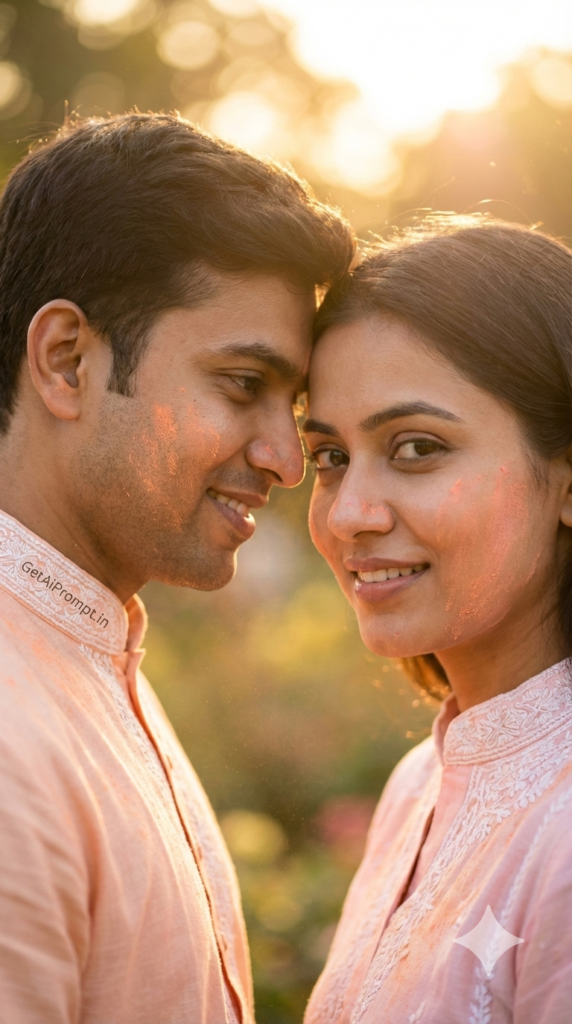 Intimate Forehead Touch Ultimate Craving Connection Romantic Golden Hour Holi AI
