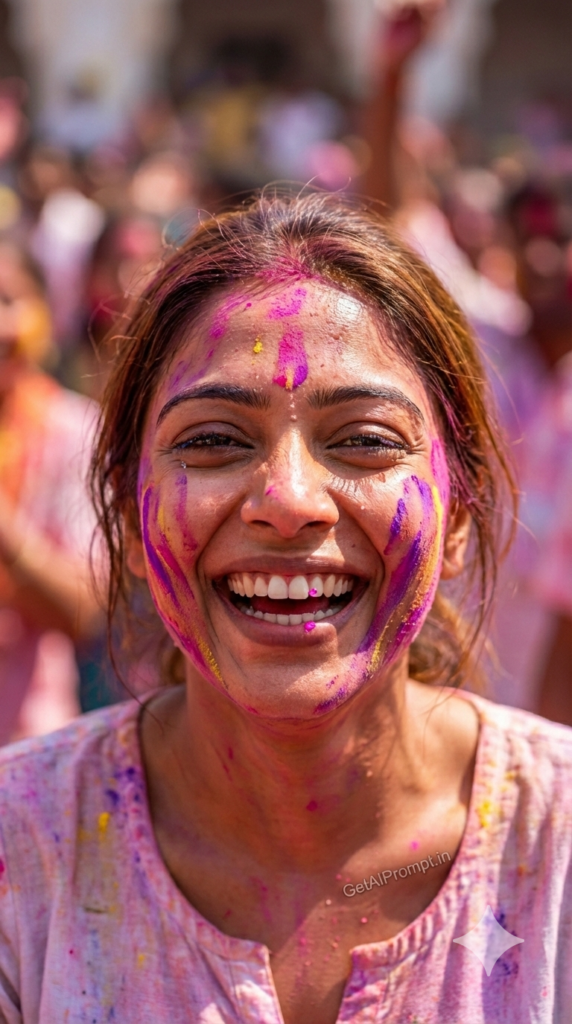 Close Up Laugh Raw Unfiltered Candid Joyful Holi Portrait AI