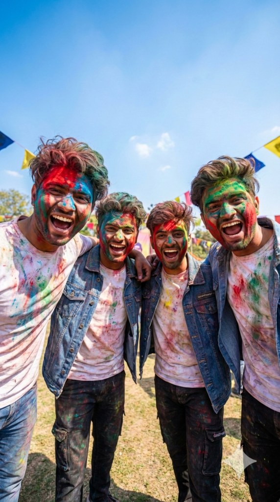 Friends Shoulder to Shoulder Victory Pose Serotonin Squad Goals Holi AI Portrait