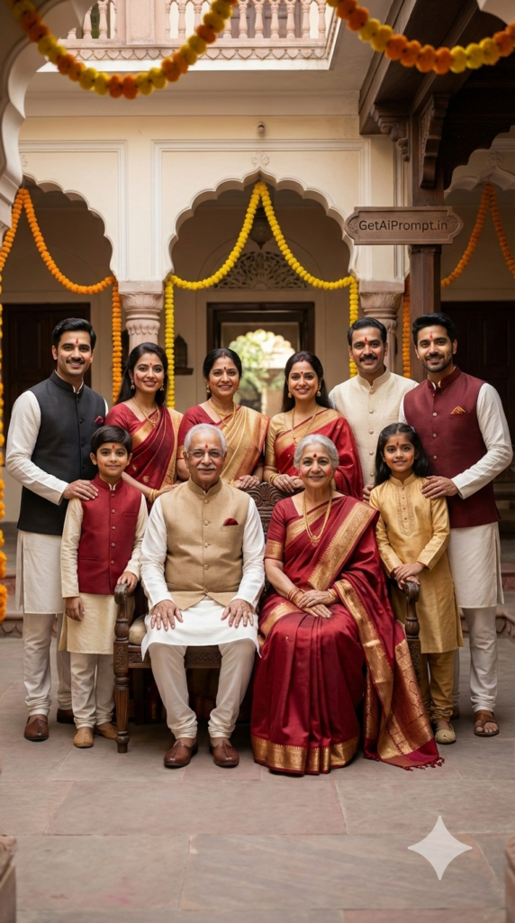 Grand Family Generational Heritage Portrait Luxury Holi Photography AI
