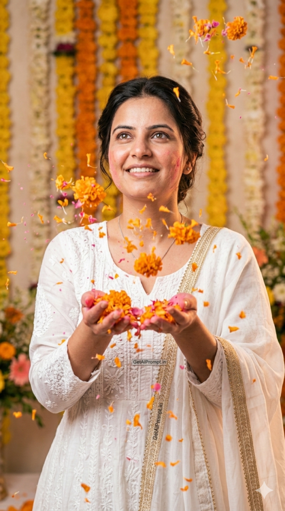 Floral Vrindavan Fusion Holi AI Prompt and Phoolon Ki Holi Pastel Gulal Photography