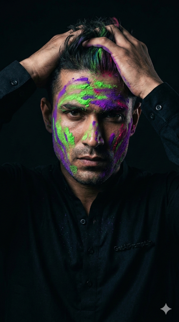 Dark Mode Neon Holi AI Prompt and High Contrast GQ Menswear Cyber Aesthetic