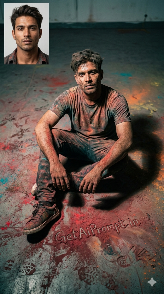 Exhausted Editorial Post-Holi AI Prompt and Raw Industrial Festival Aftermath Photography