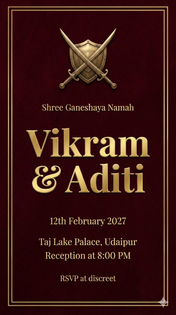 Rajputana Sword Crest Heritage Royal Wedding Invite