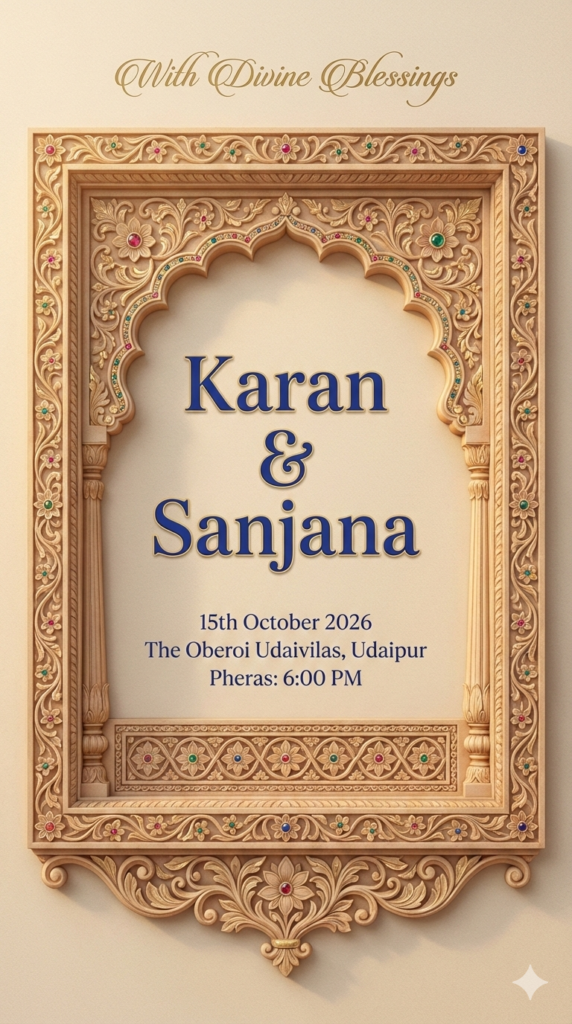 Jharokha Frame Royal Portrait Indian Wedding Invitation