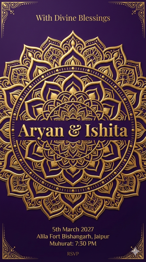 Opulent Gold Mandala Centerpiece Wedding Card Design