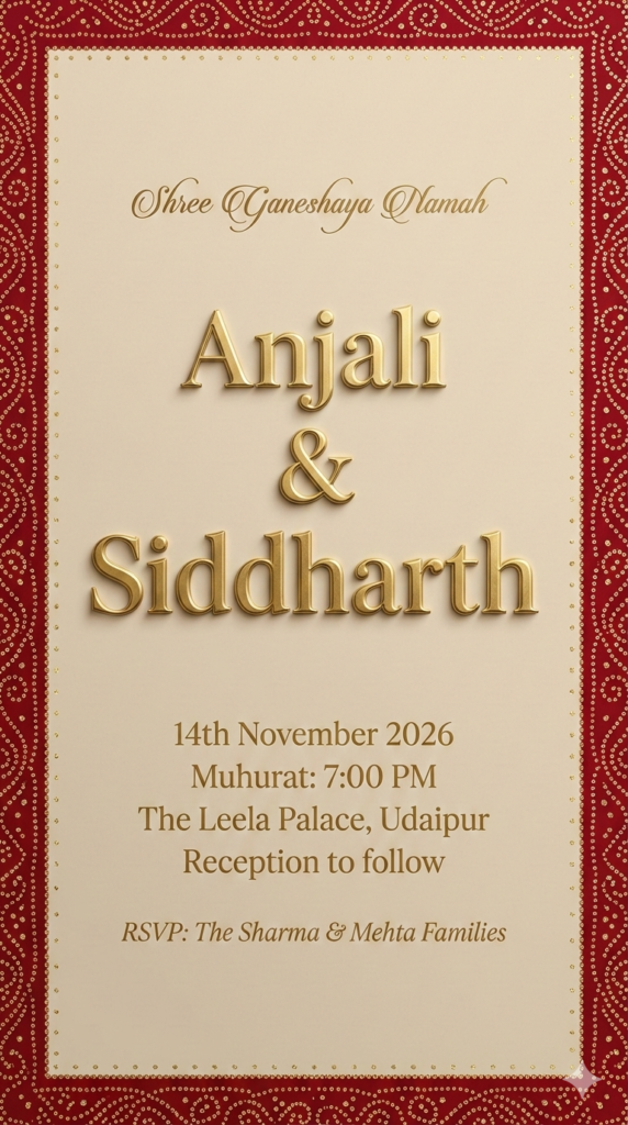 Rajasthani Bandhej Pattern Border Wedding Invitation AI Prompt