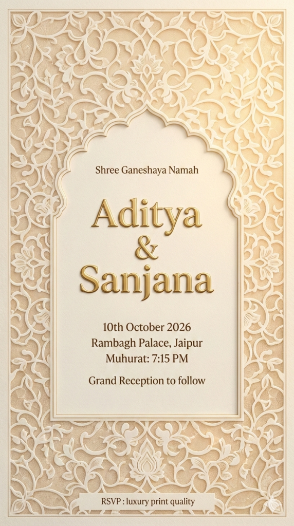 Rajwada Floral Jaali Design Indian Wedding Card Prompt