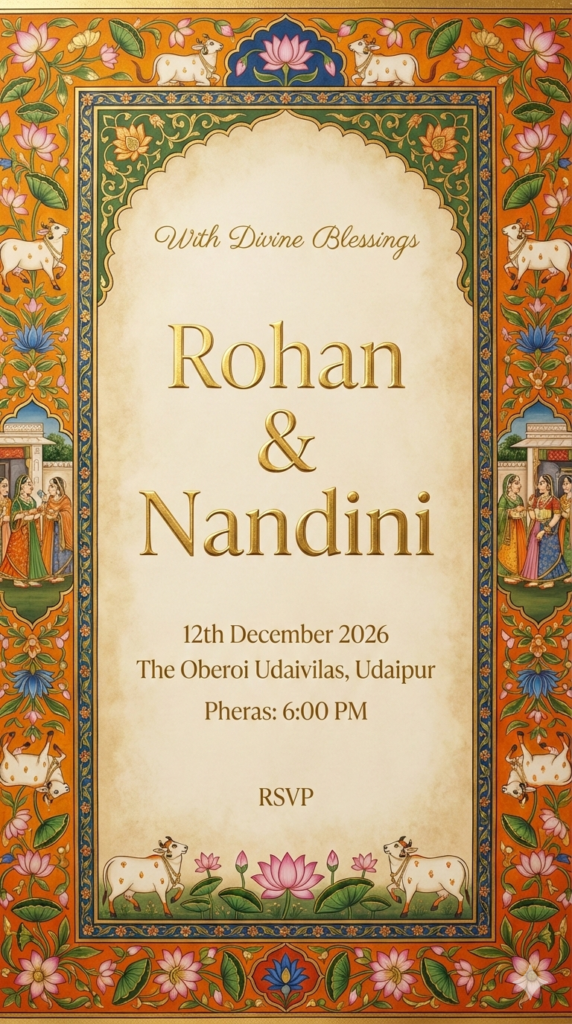 Vintage Rajput Court Painting Royal Wedding Invite AI