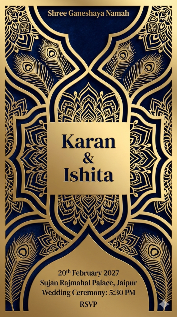 Gold Laser Cut Illusion Royal Indian Wedding Invitation