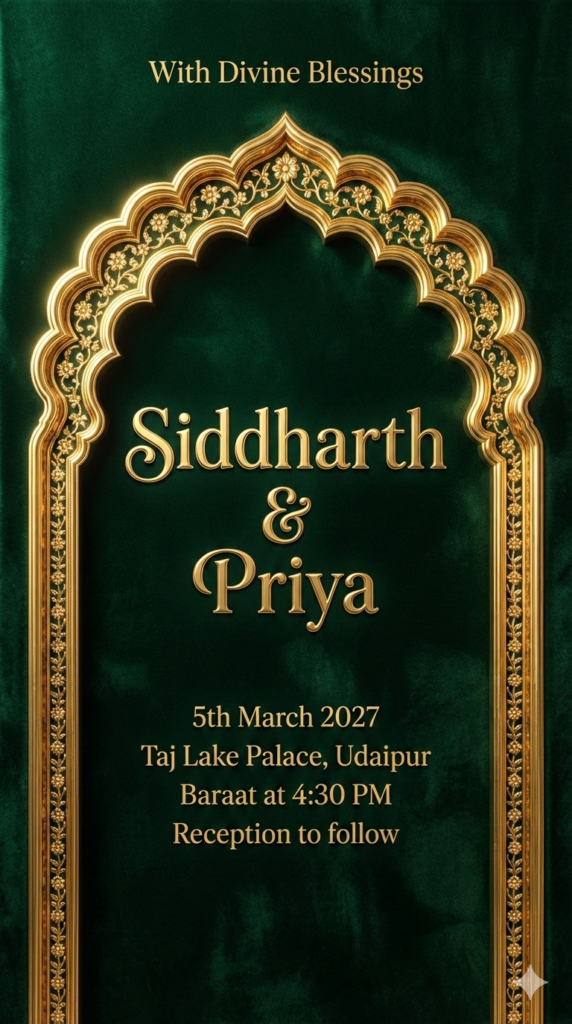 Deep Emerald Palace Arch Royal Wedding Card Pattern