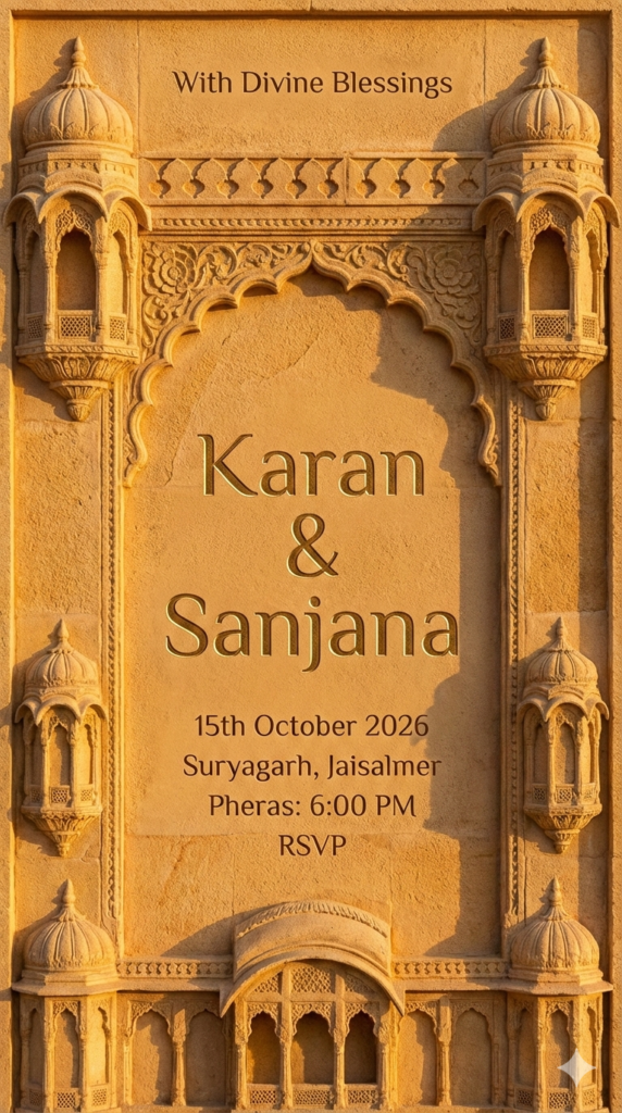 Sandstone Fort Architecture Rajasthani Wedding Card Prompt