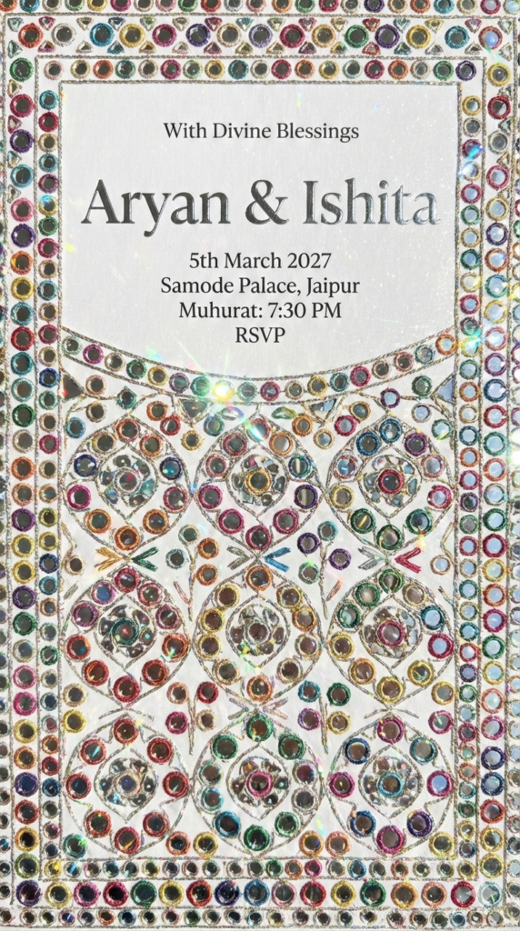 Mirror Work Inspired Royal Theme Sheesh Mahal Invitation