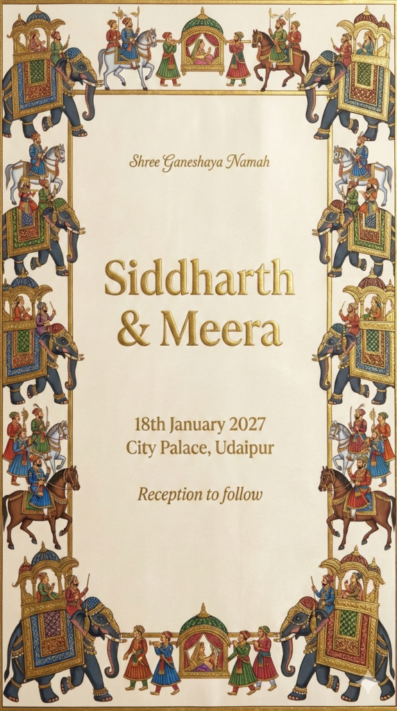 Royal Elephant Baraat Border Frame Luxury Wedding Card