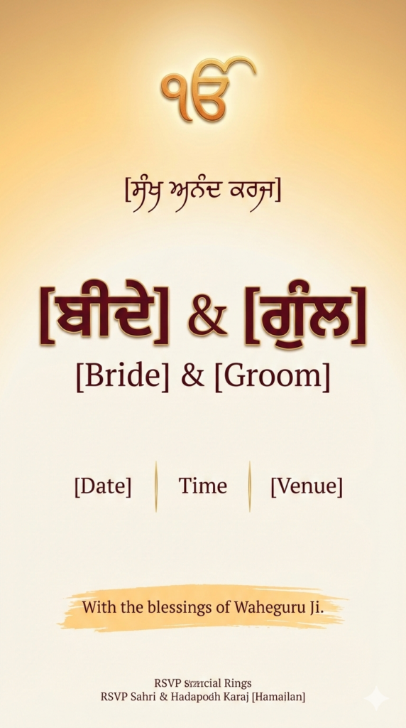 Ivory Saffron Sacred Harmony Sikh Wedding Invitation AI Generative Design Prompt