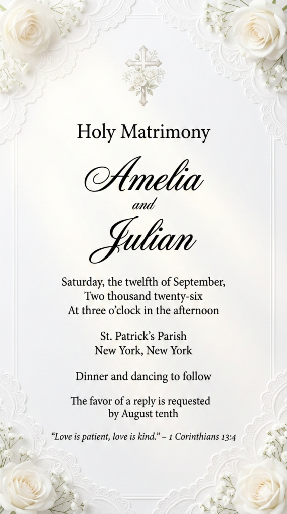 White Floral Lace Grace Invitation - Sacred Bridal Church Wedding Design