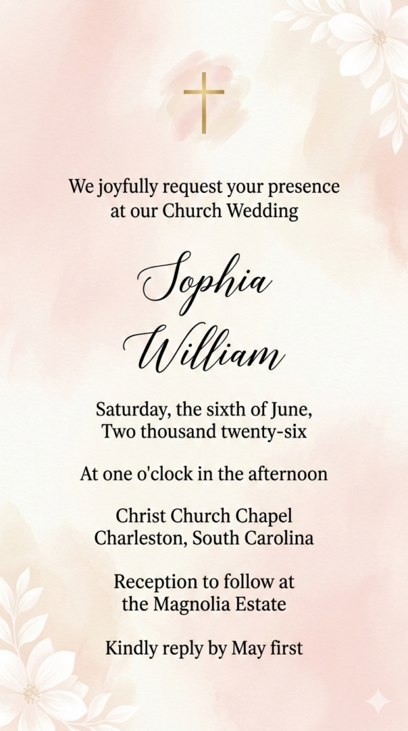 Soft Blush Pastel Romantic Church Invitation - Floral Watercolor Wedding Card