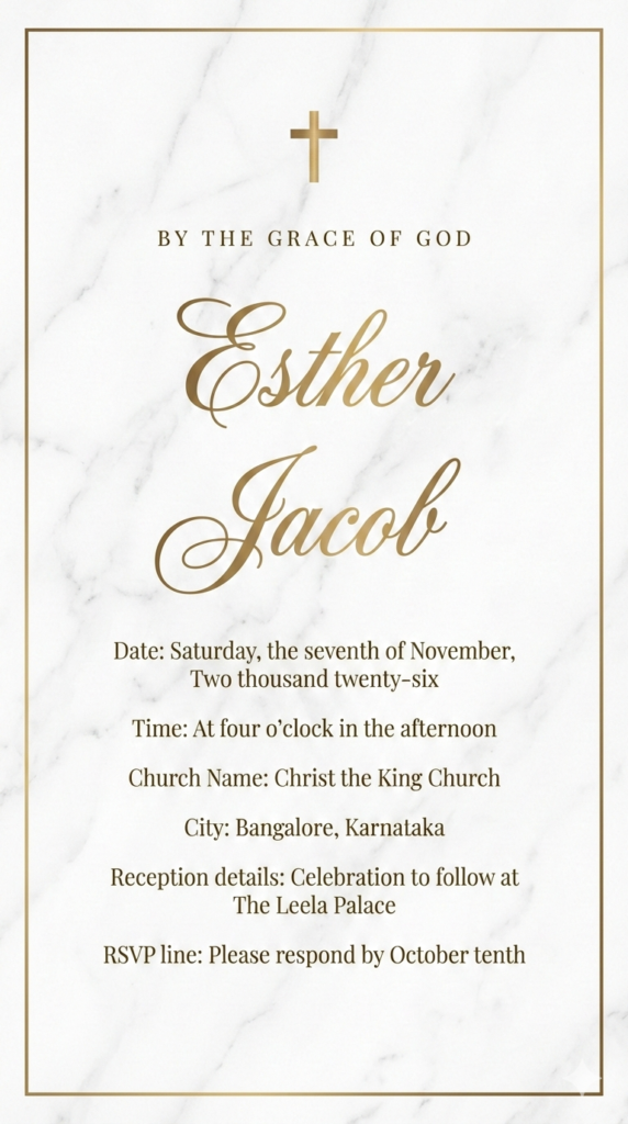 Marble Texture Elegant Church Invitation - Luxury Christian Wedding Digital Card