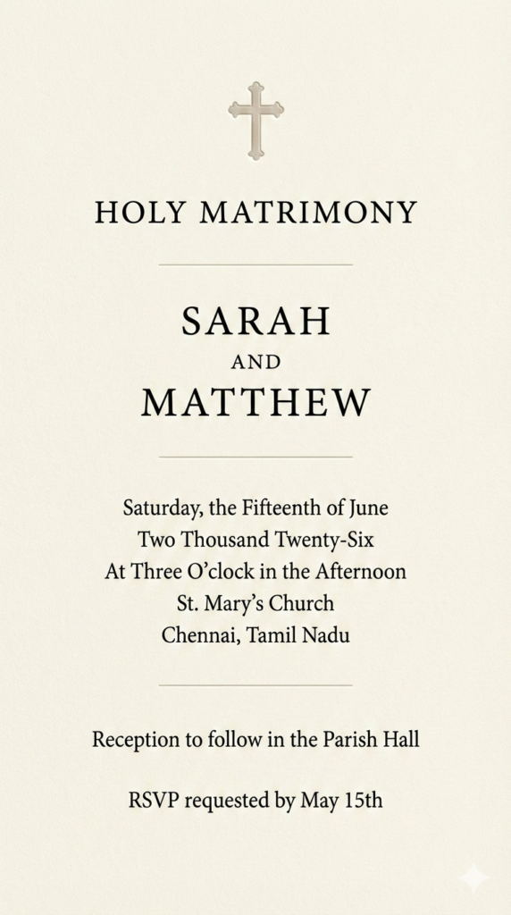 Traditional Church Program Style Invitation - Formal Christian Ceremony Prompt