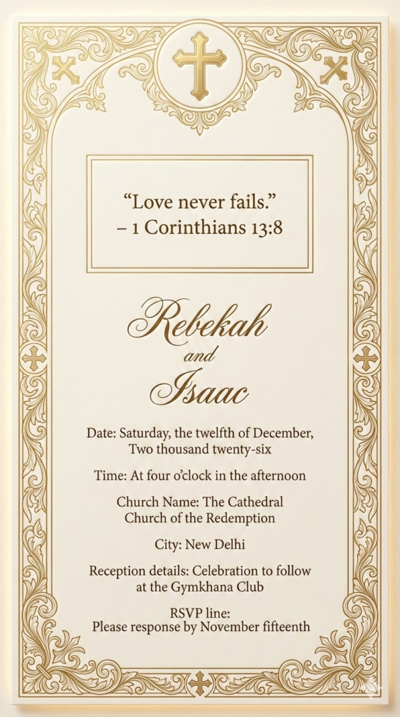 Gold Embossed Scripture Frame Invitation - Classic Luxury Church Wedding Design