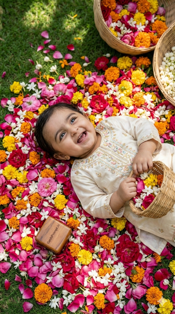 Floral Phoolon Ki Holi Baby Photoshoot and Ethereal Kids Festival AI Picture