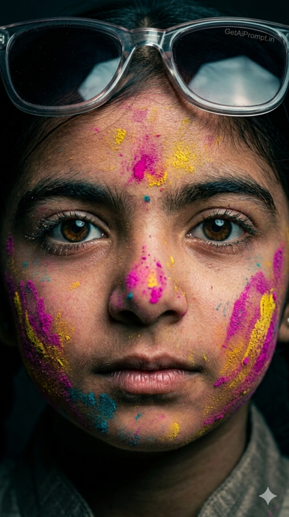 Editorial Rang Barse Close-Up Holi Portrait and Cinematic AI Face Match