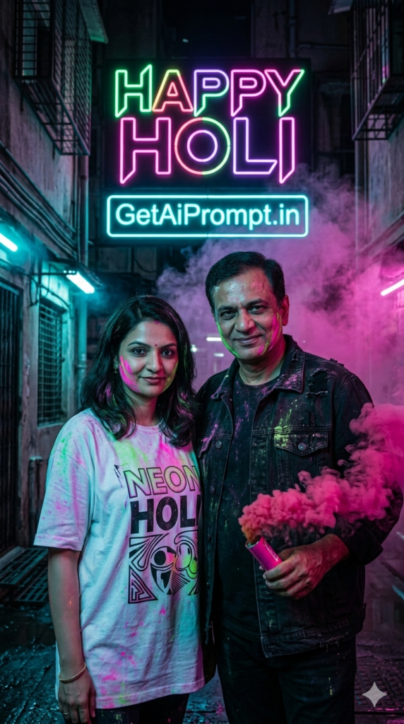 Option 11 Neon Cyber-Holi Urban Wish and Glowing UV Typography AI Portrait