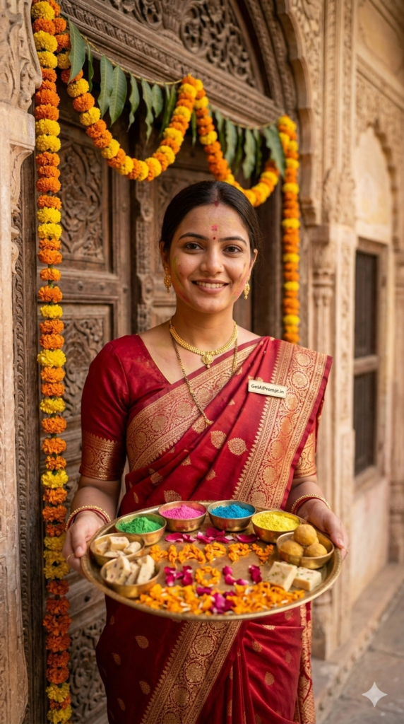 Option 14 Heritage Brass Thali Greeting and Traditional Indian AI Festival Wish