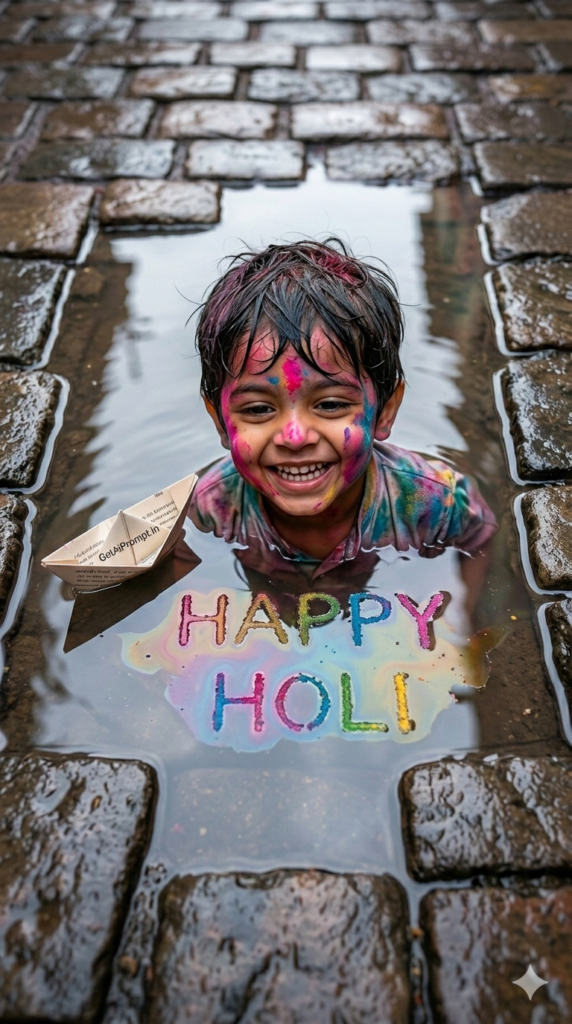 Reflection in the Puddle Miracle and Artistic AI Holi Typography