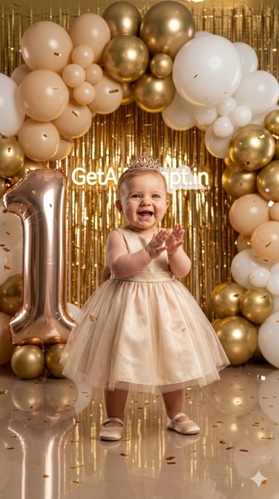 Luxury Gold Celebration First Birthday Photography Prompt High End Baby Studio Photo