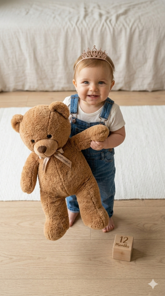 Minimalist Teddy Scale Series Month by Month Baby Photo Prompt Growth Track Picture