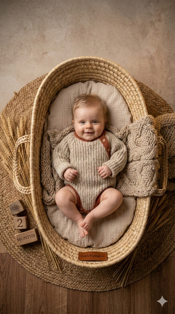 Rustic Basket Growth Baby Photo Prompt Pinterest Aesthetic AI Image