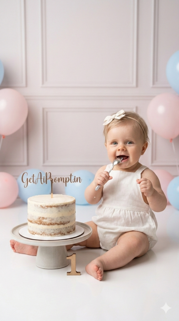 Elegant First Birthday Cake Smash Photography Prompt Studio AI Setup