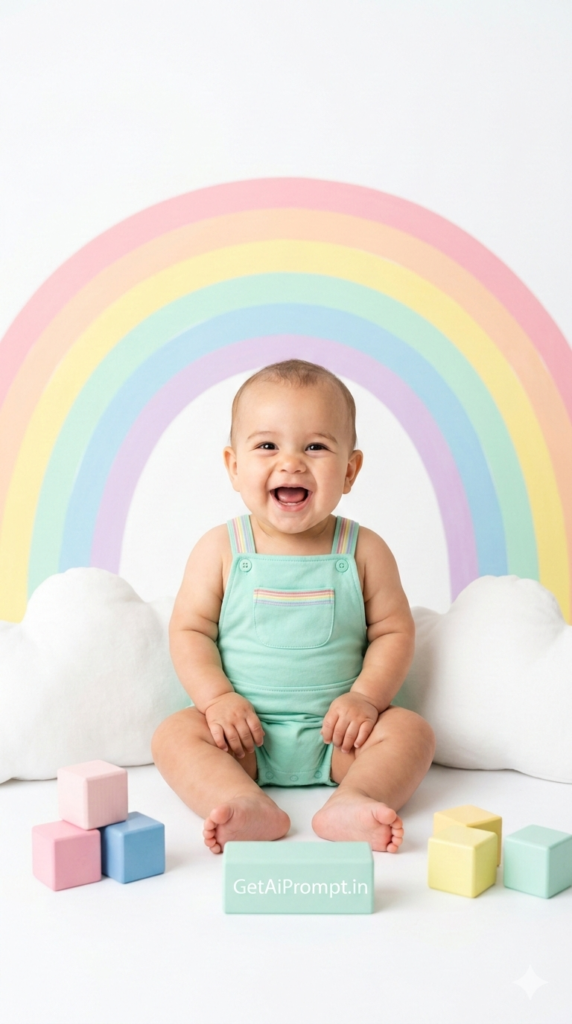 Pastel Rainbow Arc Milestone Photography Prompt Viral Baby Photo