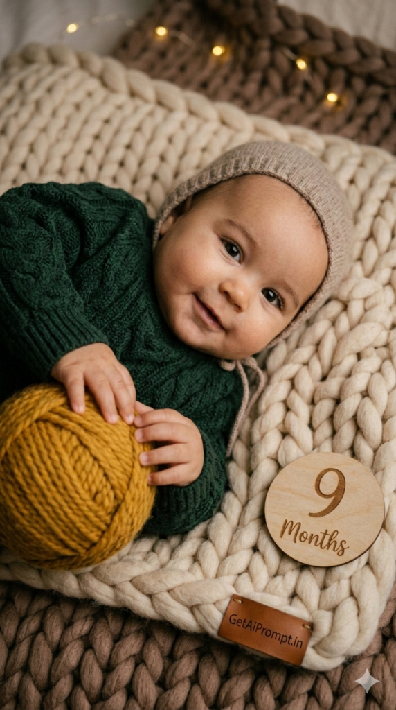 Knit Texture Cozy Winter Milestone Prompt Warm Baby Portrait
