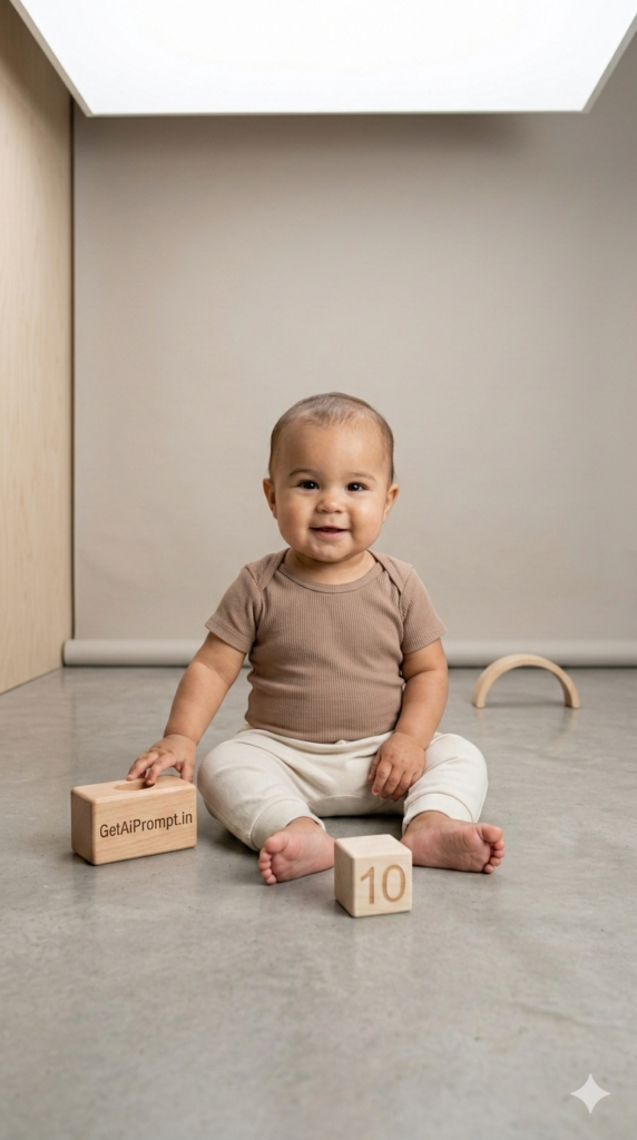 Scandinavian Minimalist Wooden Milestone Prompt Modern Baby Portrait